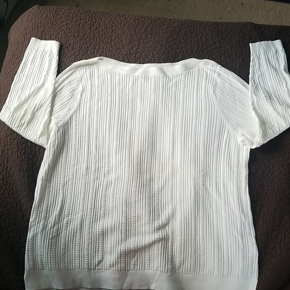 White boatneck sweater from Lands End.